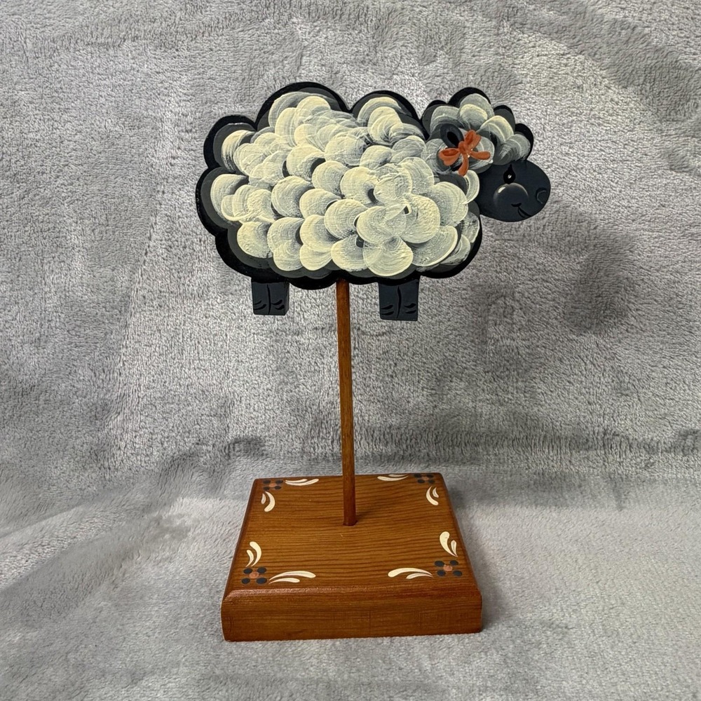Primitive Folk Art Sheep Hand Painted Wood‎ Figurine Farmhouse Decor